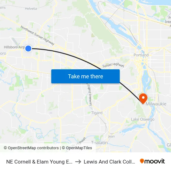 NE Cornell & Elam Young East to Lewis And Clark College map