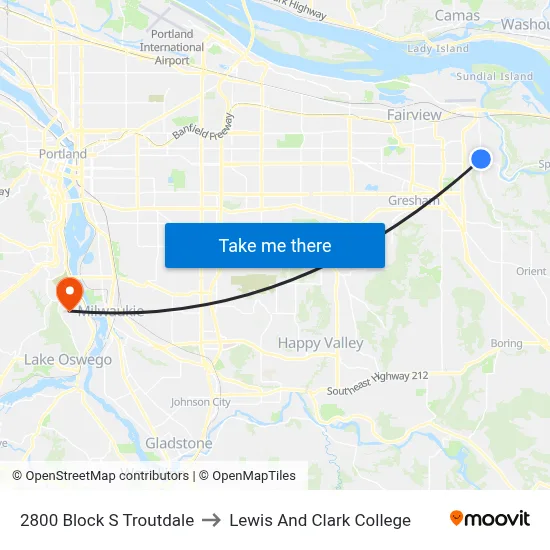 2800 Block S Troutdale to Lewis And Clark College map
