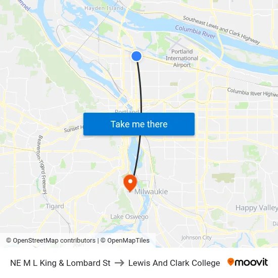 NE M L King & Lombard St to Lewis And Clark College map