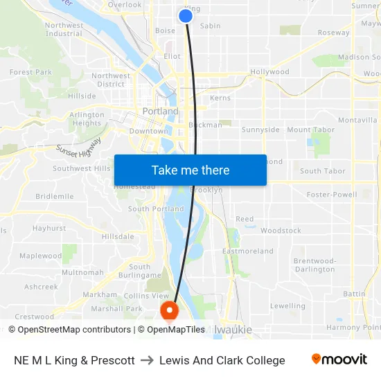 NE M L King & Prescott to Lewis And Clark College map