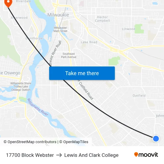 17700 Block Webster to Lewis And Clark College map