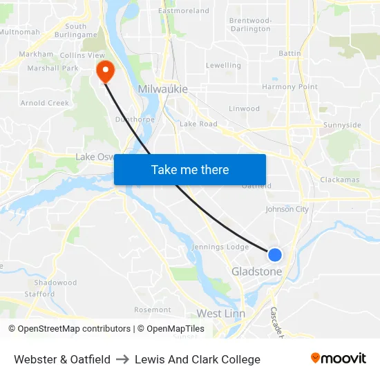 Webster & Oatfield to Lewis And Clark College map