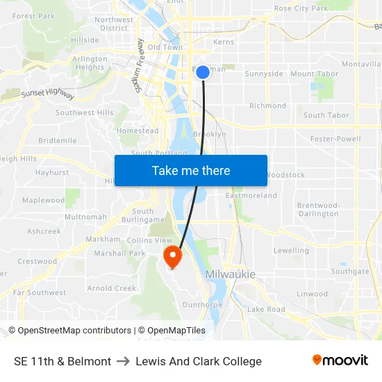 SE 11th & Belmont to Lewis And Clark College map