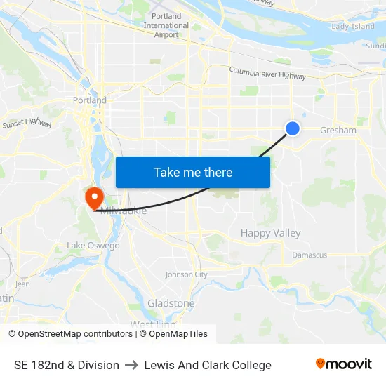SE 182nd & Division to Lewis And Clark College map