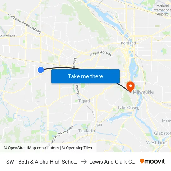 SW 185th & Aloha High School Drive to Lewis And Clark College map