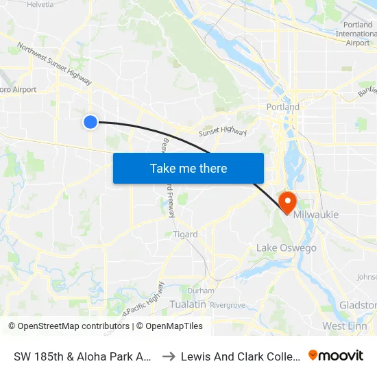 SW 185th & Aloha Park Apts to Lewis And Clark College map