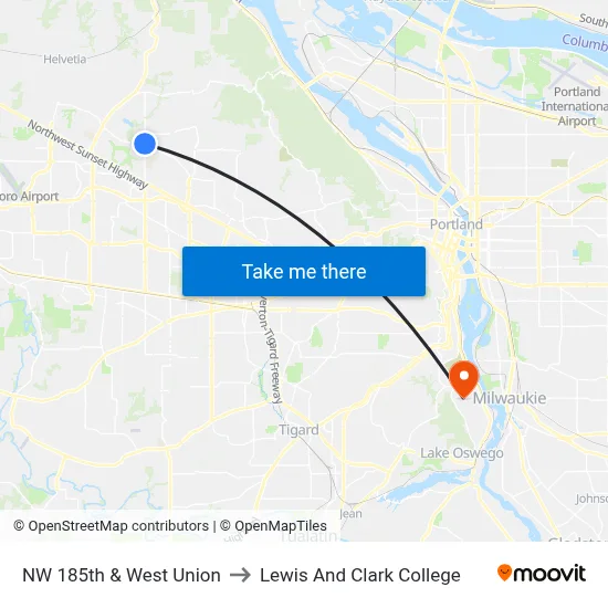 NW 185th & West Union to Lewis And Clark College map