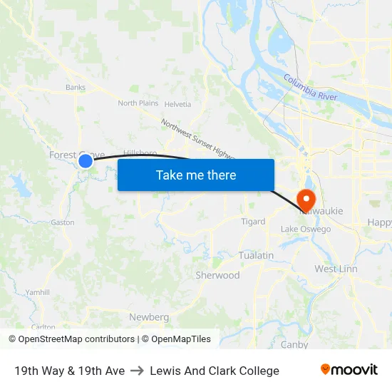 19th Way & 19th Ave to Lewis And Clark College map