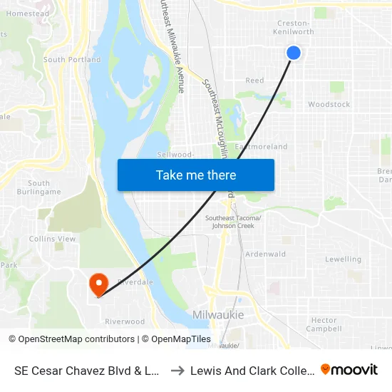 SE Cesar Chavez Blvd & Long to Lewis And Clark College map