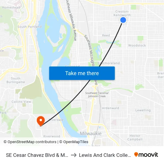 SE Cesar Chavez Blvd & Mall to Lewis And Clark College map