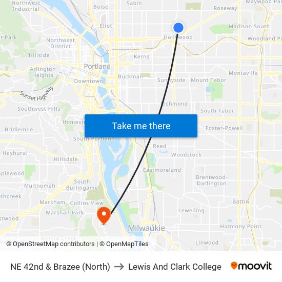 NE 42nd & Brazee (North) to Lewis And Clark College map