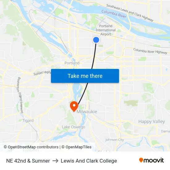NE 42nd & Sumner to Lewis And Clark College map