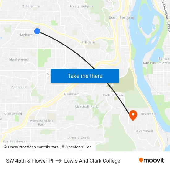 SW 45th & Flower Pl to Lewis And Clark College map