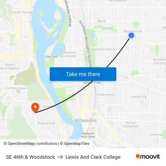 SE 46th & Woodstock to Lewis And Clark College map