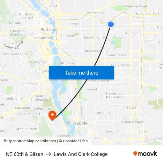 NE 60th & Glisan to Lewis And Clark College map