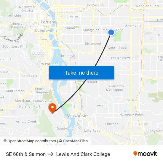 SE 60th & Salmon to Lewis And Clark College map