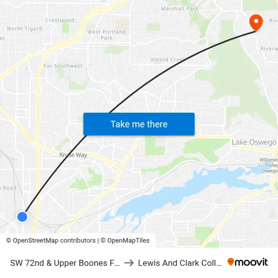 SW 72nd & Upper Boones Ferry to Lewis And Clark College map