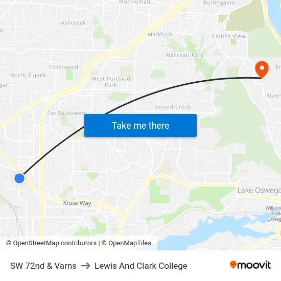 SW 72nd & Varns to Lewis And Clark College map
