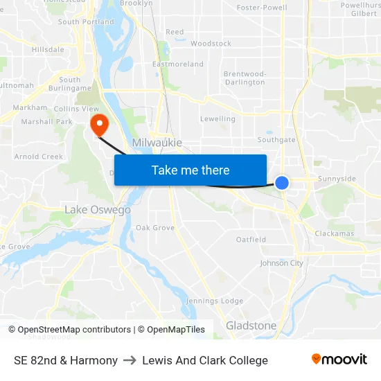 SE 82nd & Harmony to Lewis And Clark College map