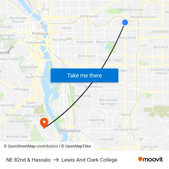 NE 82nd & Hassalo to Lewis And Clark College map