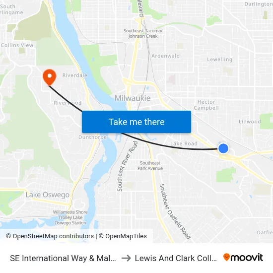 SE International Way & Mallard to Lewis And Clark College map