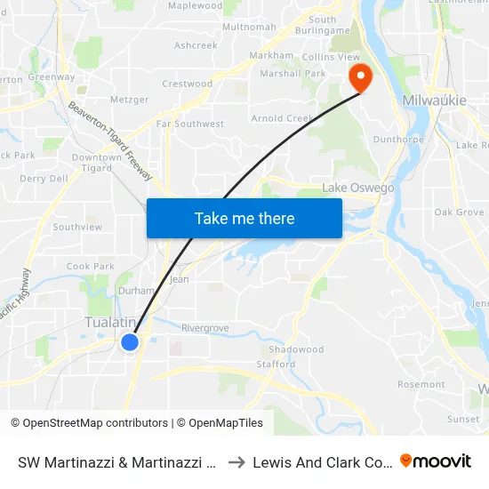 SW Martinazzi & Martinazzi Square to Lewis And Clark College map