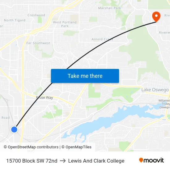 15700 Block SW 72nd to Lewis And Clark College map