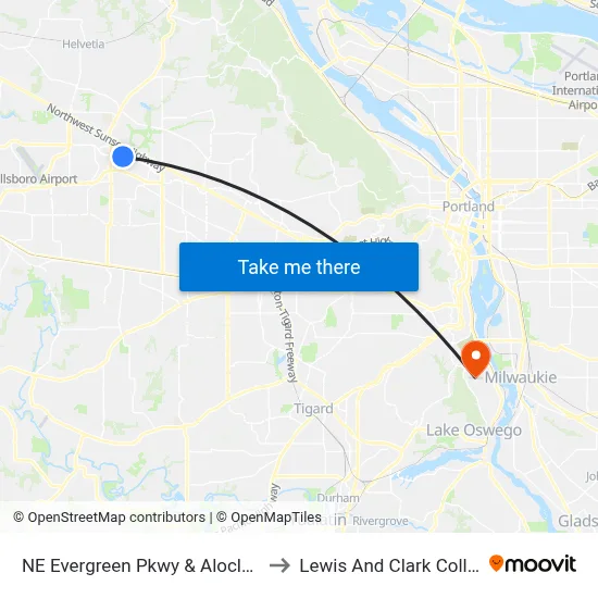 NE Evergreen Pkwy & Aloclek Ct to Lewis And Clark College map