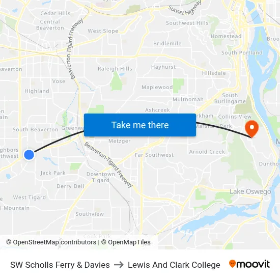 SW Scholls Ferry & Davies to Lewis And Clark College map