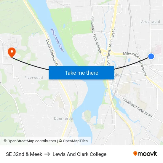SE 32nd & Meek to Lewis And Clark College map