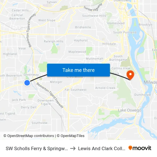 SW Scholls Ferry & Springwood to Lewis And Clark College map