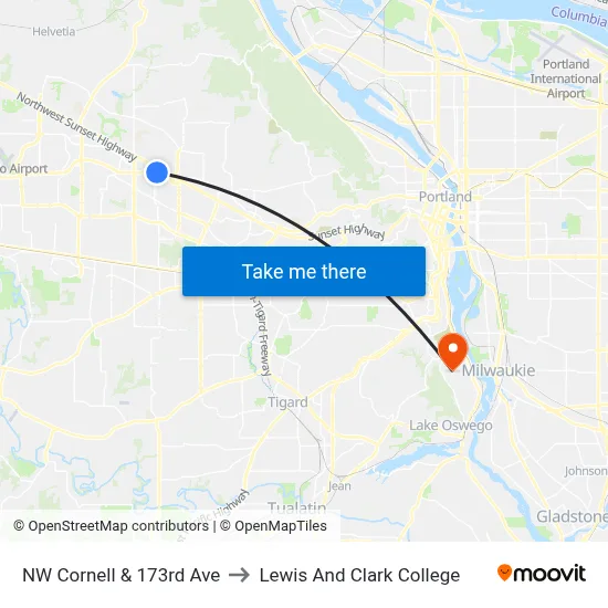 NW Cornell & 173rd Ave to Lewis And Clark College map