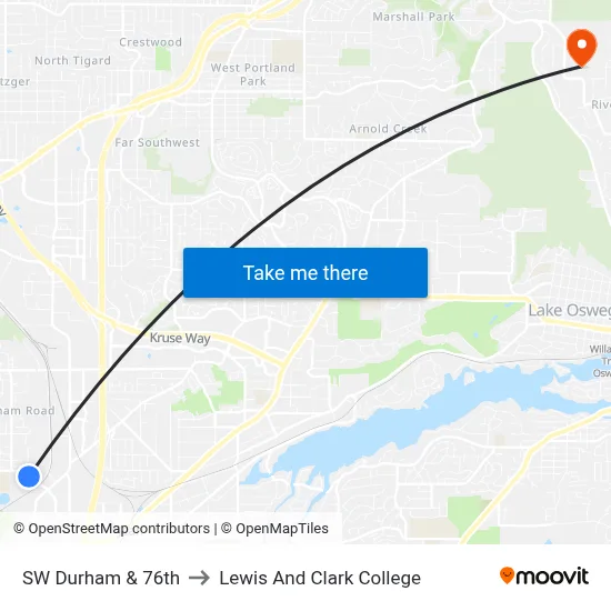 SW Durham & 76th to Lewis And Clark College map