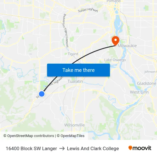 16400 Block SW Langer to Lewis And Clark College map