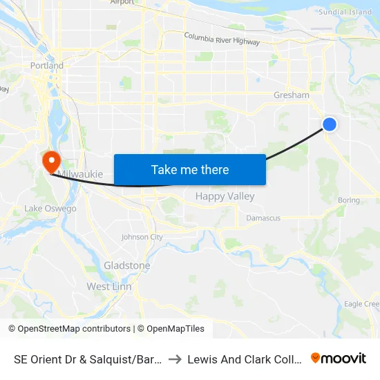 SE Orient Dr & Salquist/Barnes to Lewis And Clark College map