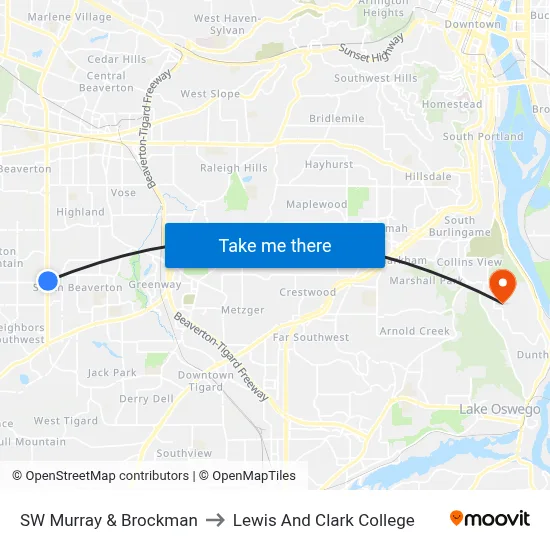 SW Murray & Brockman to Lewis And Clark College map