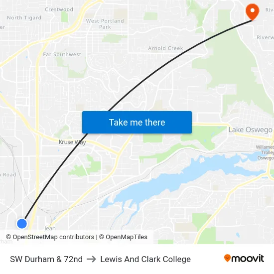 SW Durham & 72nd to Lewis And Clark College map