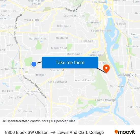 8800 Block SW Oleson to Lewis And Clark College map