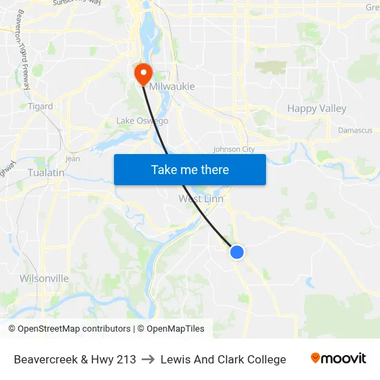 Beavercreek & Hwy 213 to Lewis And Clark College map