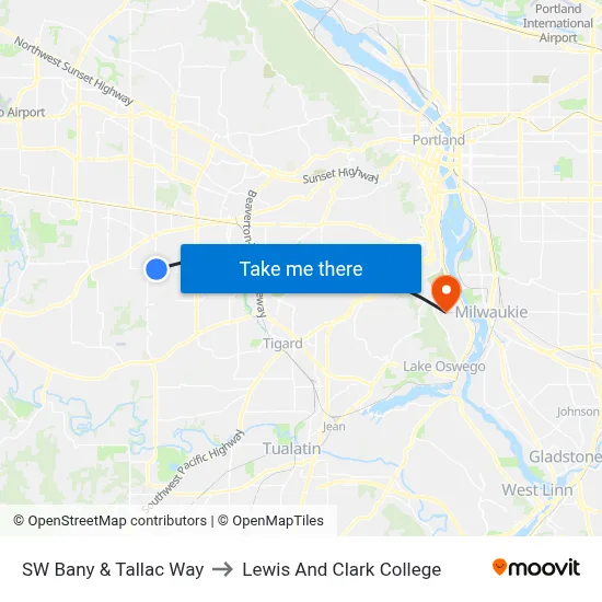 SW Bany & Tallac Way to Lewis And Clark College map