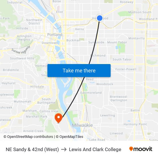 NE Sandy & 42nd (West) to Lewis And Clark College map