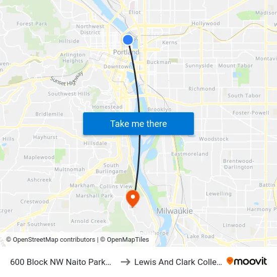 600 Block NW Naito Parkway to Lewis And Clark College map