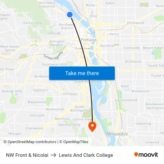NW Front & Nicolai to Lewis And Clark College map