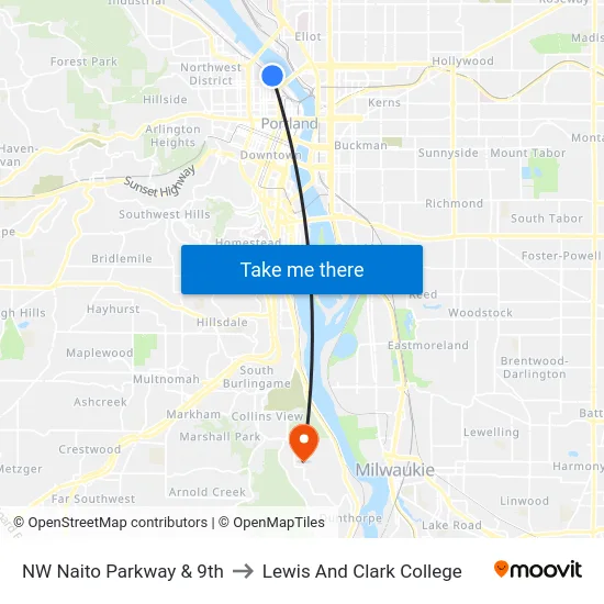 NW Naito Parkway & 9th to Lewis And Clark College map