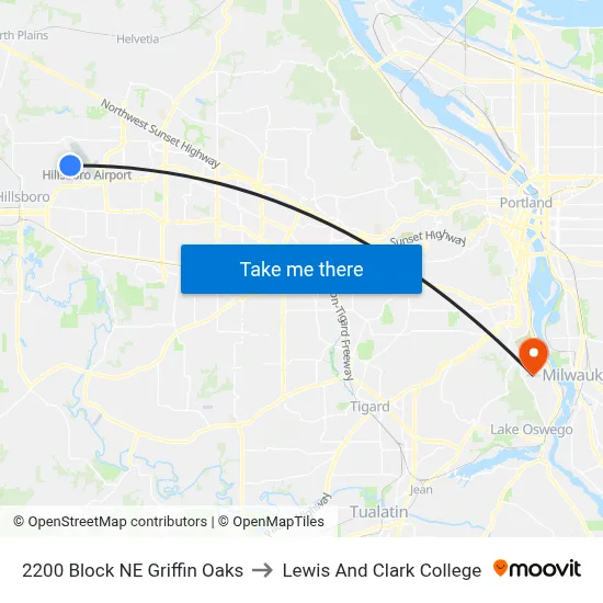2200 Block NE Griffin Oaks to Lewis And Clark College map