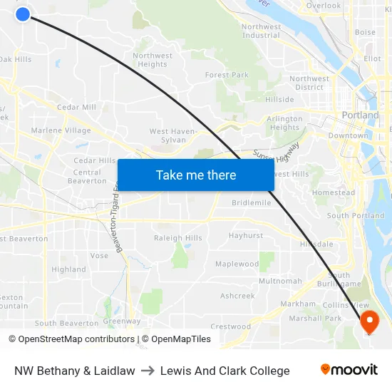 NW Bethany & Laidlaw to Lewis And Clark College map