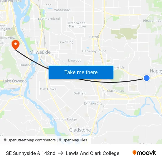 SE Sunnyside & 142nd to Lewis And Clark College map