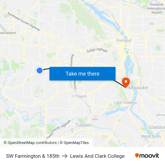 SW Farmington & 185th to Lewis And Clark College map