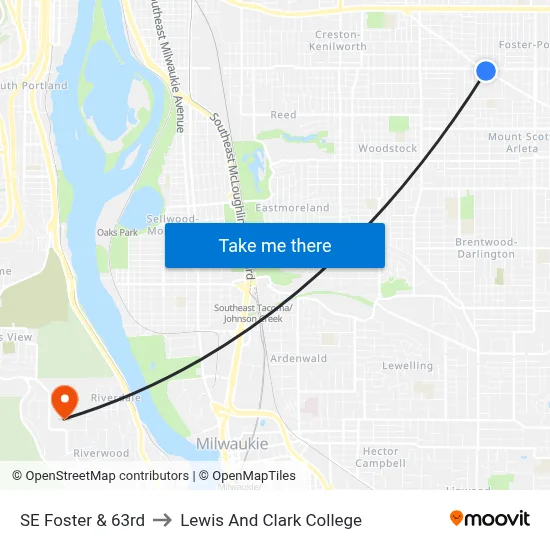 SE Foster & 63rd to Lewis And Clark College map