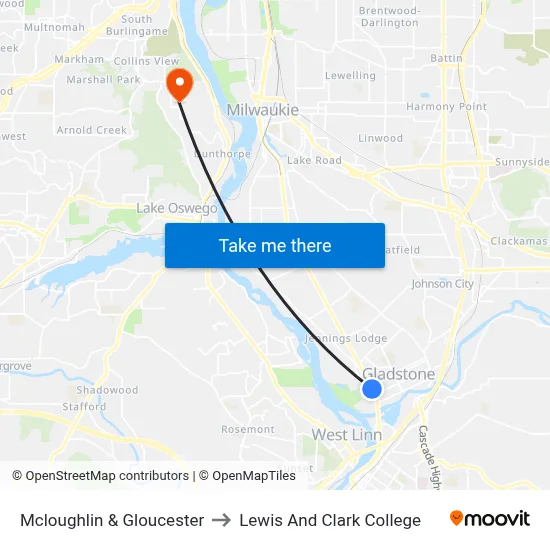 Mcloughlin & Gloucester to Lewis And Clark College map